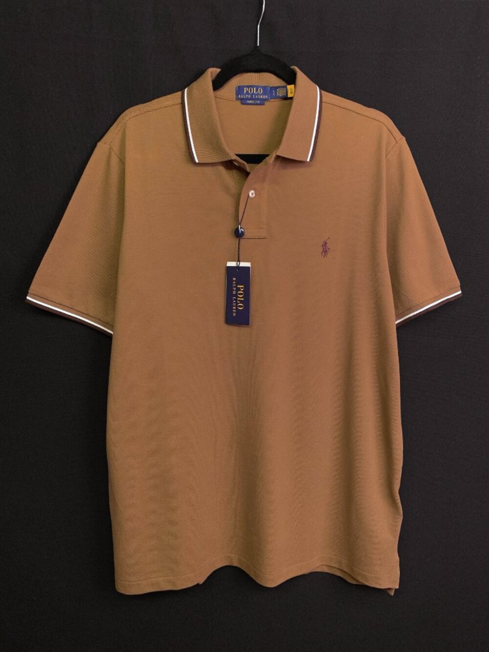 POLO RALPH LAUREN 100% Cotton Mesh Classic Fit Polo Shirt Large Brown NWT
